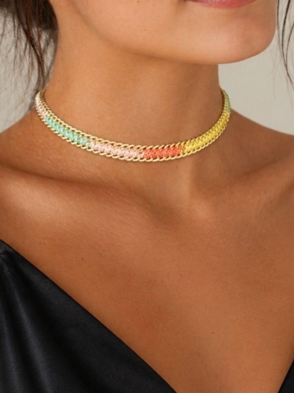 Plunder Design Jewelry Adelaide Collar Necklace NWOT Multicolor and Gold Chain